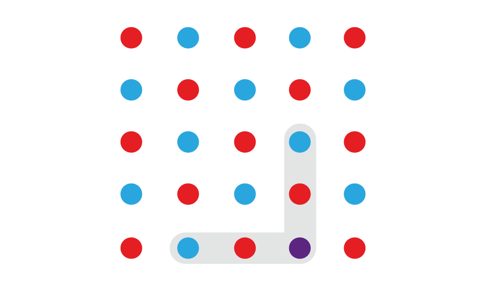 Grid of dots with several connected